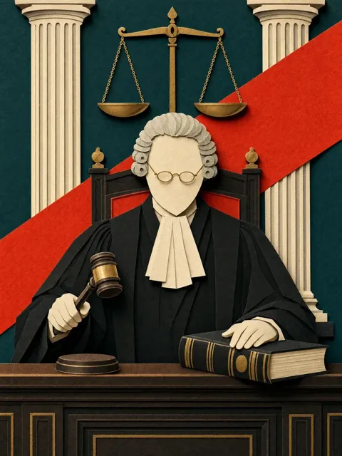 Ambrose Stare, a cut-paper chief justice in robes