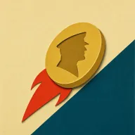 The leader's memecoin: a gold coin with his faceless profile, blasting off like a rocket